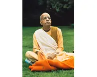 Prabhupada Sitting on Blanket on Grass Chanting Japa