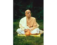 Prabhupada Chanting Japa on Yellow Cushion on Grass