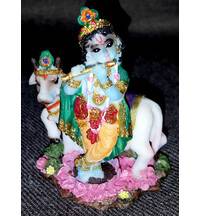 Krishna With Cow -- Small Size Polyresin Deity (2.5" high)