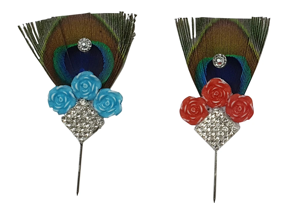 Deity Crown Decorative Pins with Peacock Feather, Small Flowers & Diamonds