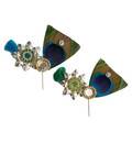 Deity Crown Decorative Pins with Peacock Feather, Big Silver Flower & Diamond