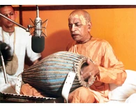 Srila Prabhupada at New Dvaraka, Playing Mrdanga at Studio Srila Prabhupada at New Dvaraka, Playing Mrdanga at Studio