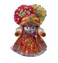 Jagannatha Crowns with Matching Dress - Yellow & Red Kerry, Flowers, Pearls & Diamonds (3 Crowns & Dresses)