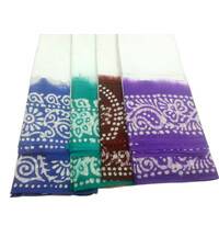 Sari, Cotton White with Colorful Batik Border