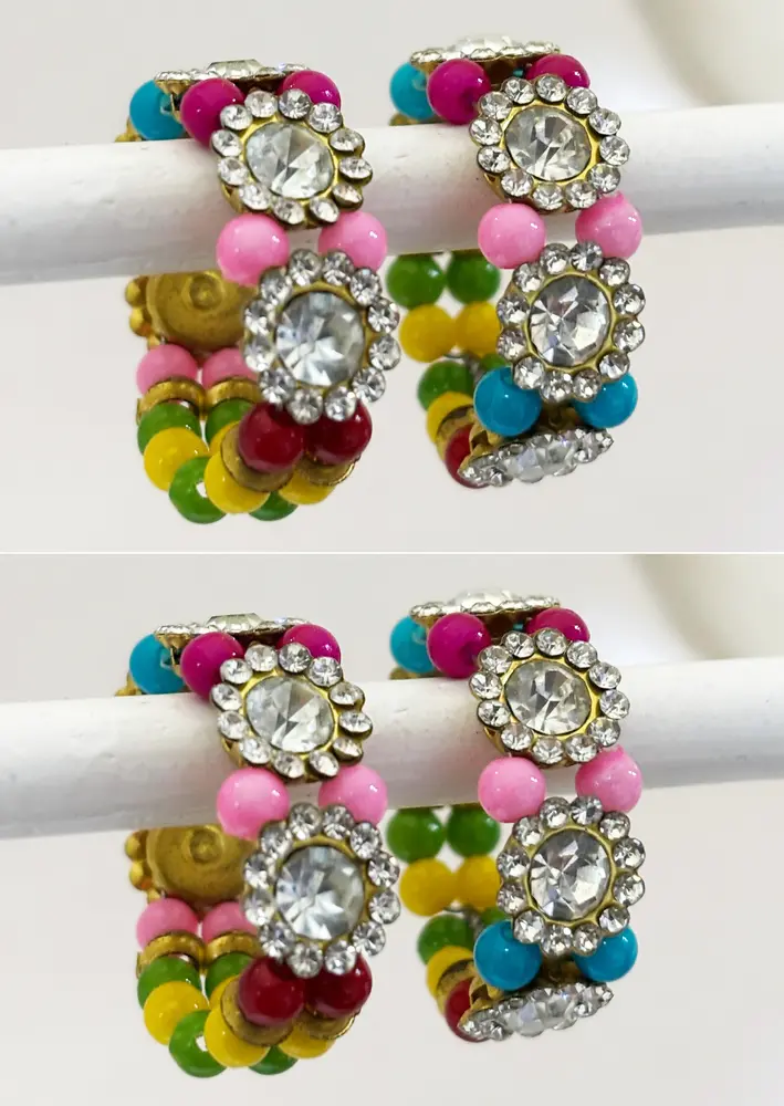 Deity Bracelets -- Golden Pearls and White Diamonds_D230