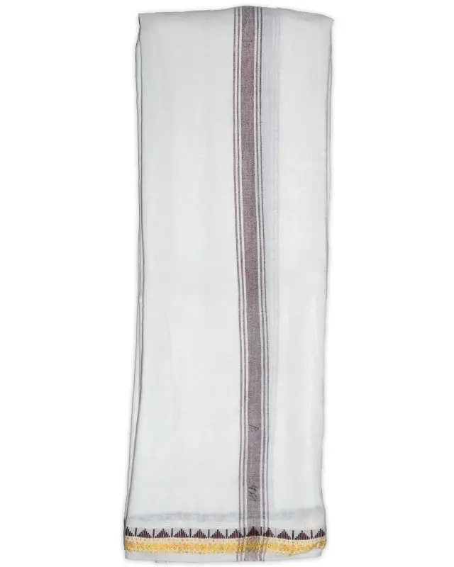 Dhoti / Chadar -- White Jute Thick -- Two-Color Border