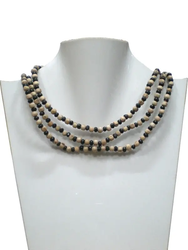 Tulsi Neck Beads - Alternating Black & Tulsi Beads (3 rounds)