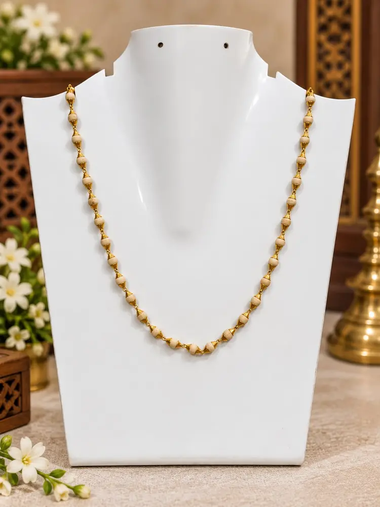 Gold Plated Silver Tulsi Necklace - Medium Beads