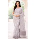 Sari, Cotton Printed -- Vrindavan Print Sari (Pastel colors on white background)