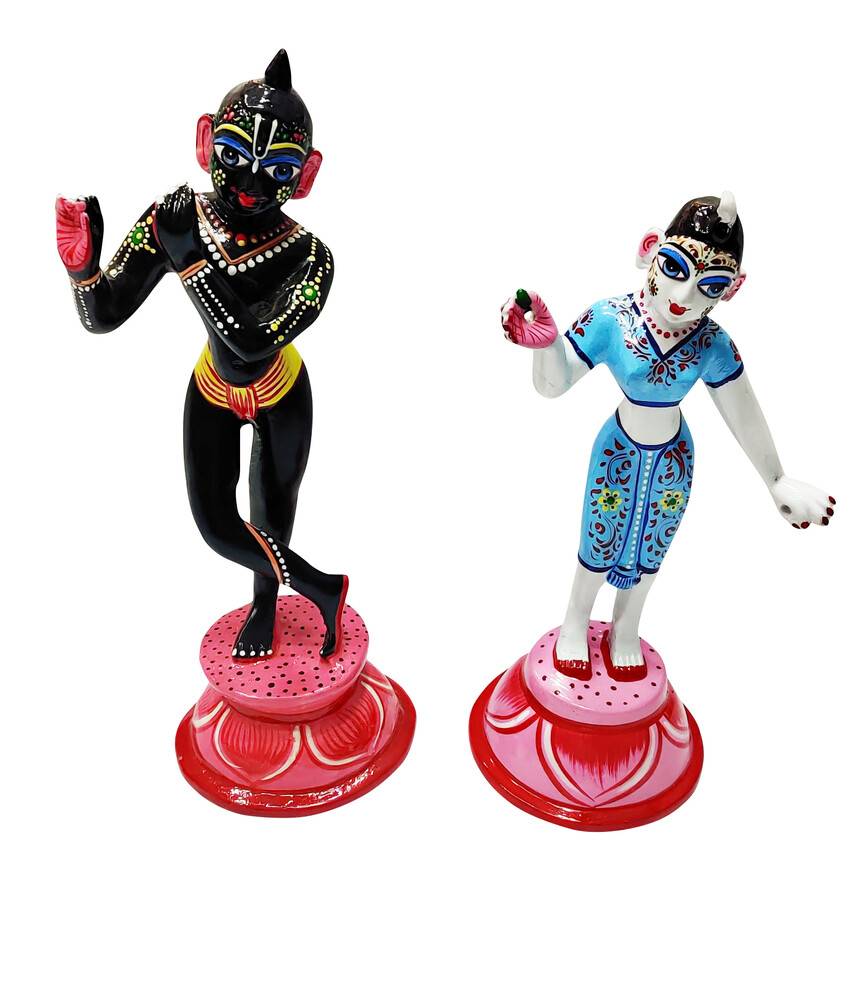 Painted Brass Radha Krishna Deities (6.5\")