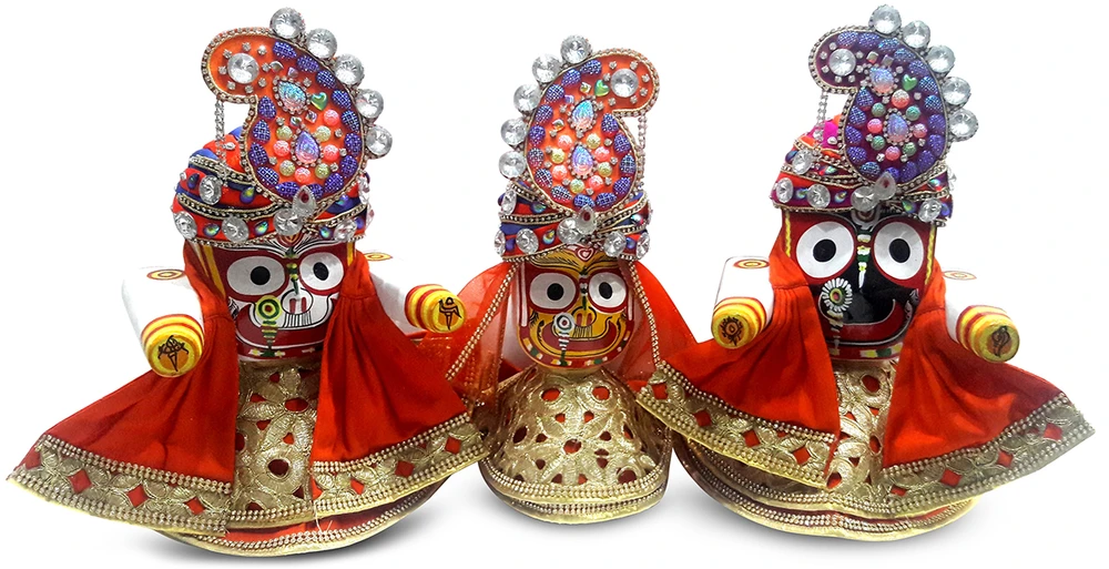 Fancy Deity Dress with Multi Colored Crowns -- For Jagannatha, Baladeva and Subhadra