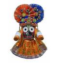 Jagannatha Crowns with Matching Dress - Orange & Blue Kerry, Flowers, Pearls & Diamonds (3 Crowns & Dresses)