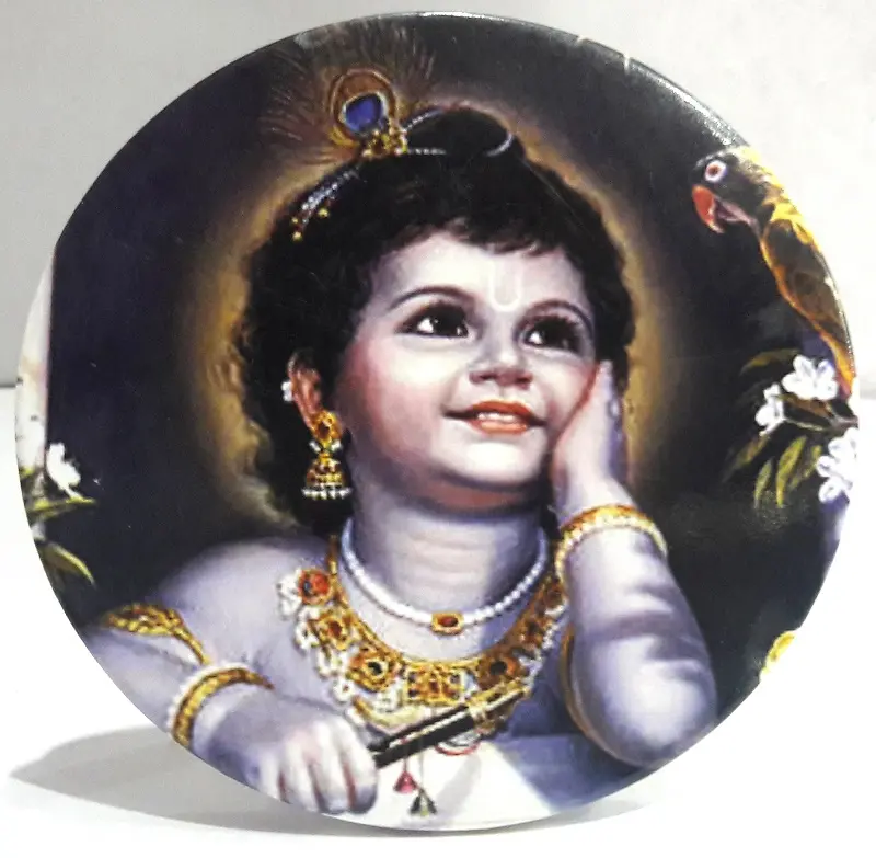 Folding Altar Stand 3\" -- Krishna with Parrot