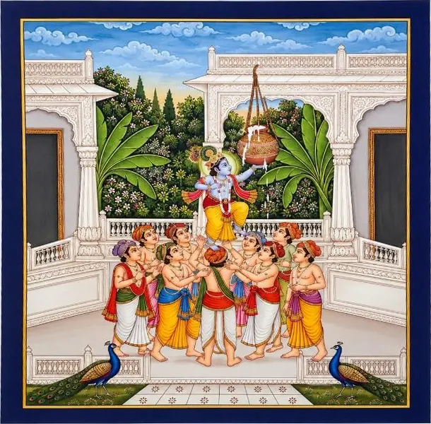 Krishna Dahi Handi Leela – Digital Print Backdrop