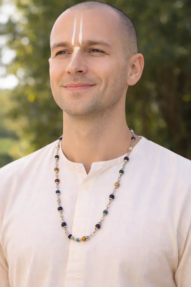 Multicolor Silver Tulsi Necklace - Large Beads