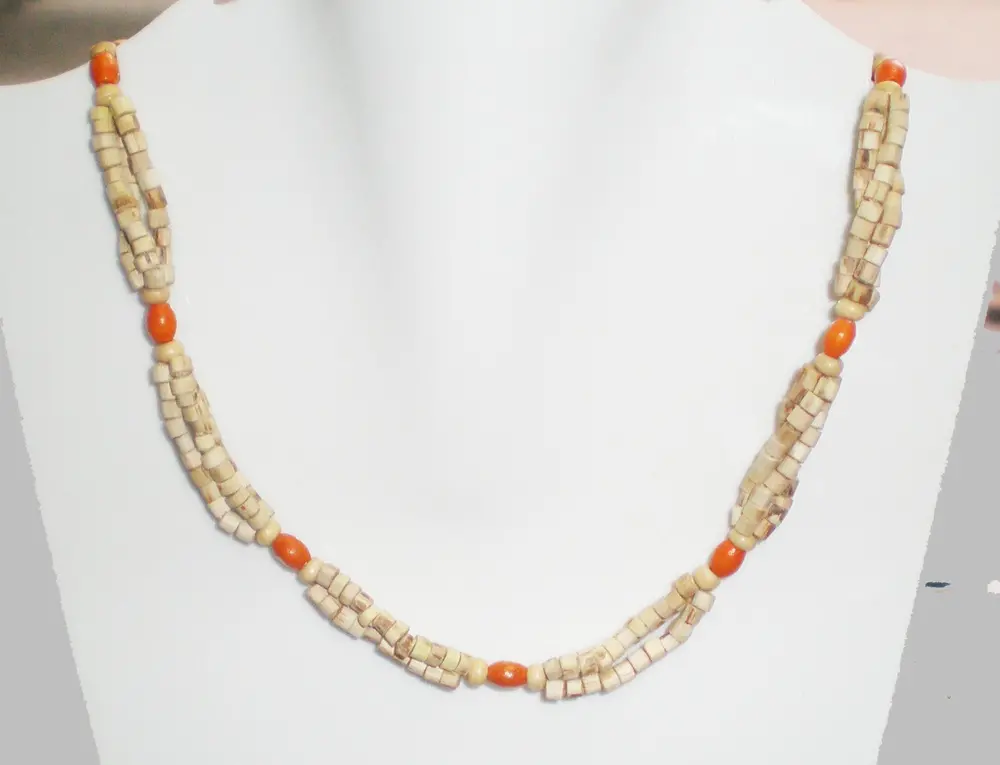 Tulsi Neck Beads - 3 Strand w/ Orange & Round Beads