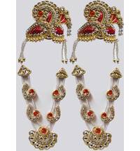 Crown and Necklace Set -- with Red Thread Work & diamond / gold look (pair)