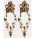 Crown and Necklace Set -- with green & red Thread Work & diamond / gold look (pair)