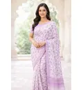 Sari, Cotton Printed -- Vrindavan Print Sari (Pastel colors on white background)