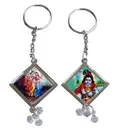 Radha-Krishna Key Chain (Silver Diamond Shaped)