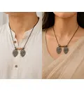 Radha Krishna Engraved Pendant with Wooden Beads