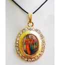 Diamond Picture Pendant with Black Thread - Raised Radha Krishna