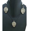 Sanskrit Hare Krishna Set - Pair of Earrings & Matching Pendant with Black Thread