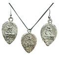 Sanskrit Hare Krishna Set - Pair of Earrings & Matching Pendant with Black Thread