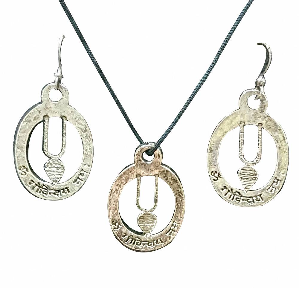 Om Set - Pair of Earrings & Matching Pendant with Black Thread