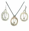 Sanskrit Om Govinday Set - Pair of Earrings & Matching Pendant with Black Thread