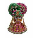 Jagannatha Crowns with Matching Dress - Pink & Green Kerry, Flowers, Pearls & Diamonds (3 Crowns & Dresses)