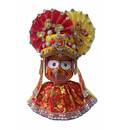 Jagannatha Crowns with Matching Dress - Yellow & Red Kerry, Flowers, Pearls & Diamonds (3 Crowns & Dresses)