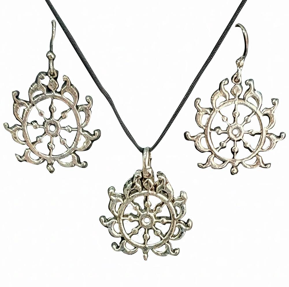 Om Set - Pair of Earrings & Matching Pendant with Black Thread