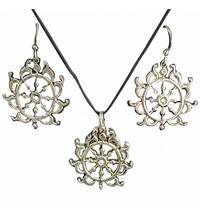 Sudarshan Chakra Set - Pair of Earrings & Matching Pendant with Black Thread