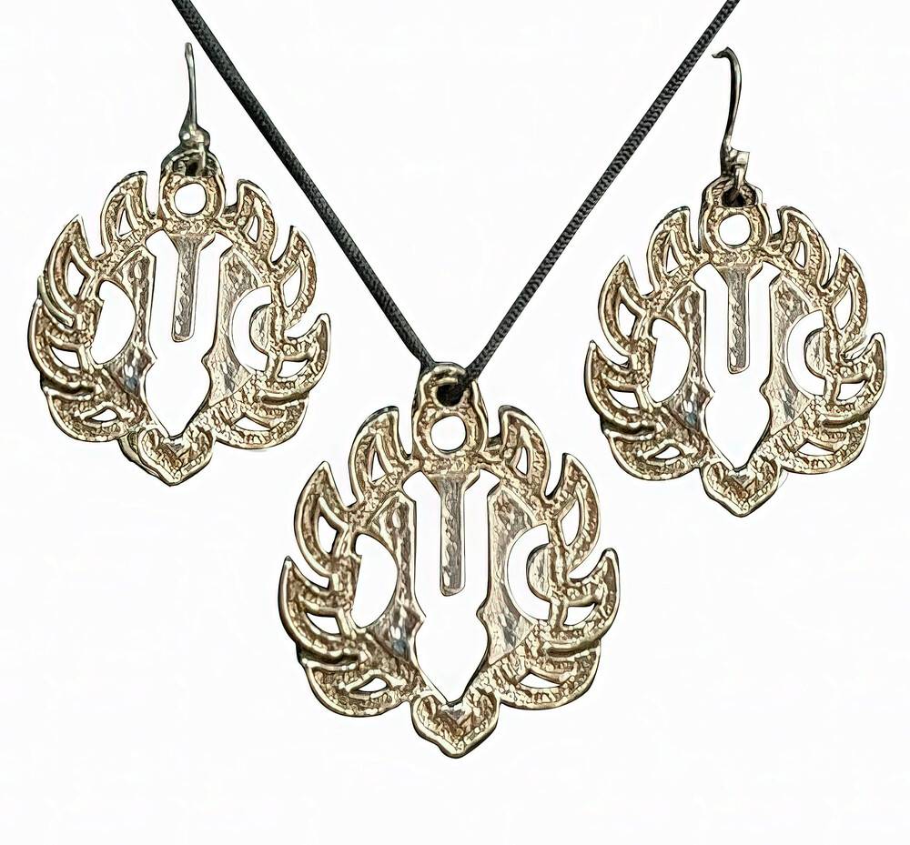 Om Set - Pair of Earrings & Matching Pendant with Black Thread