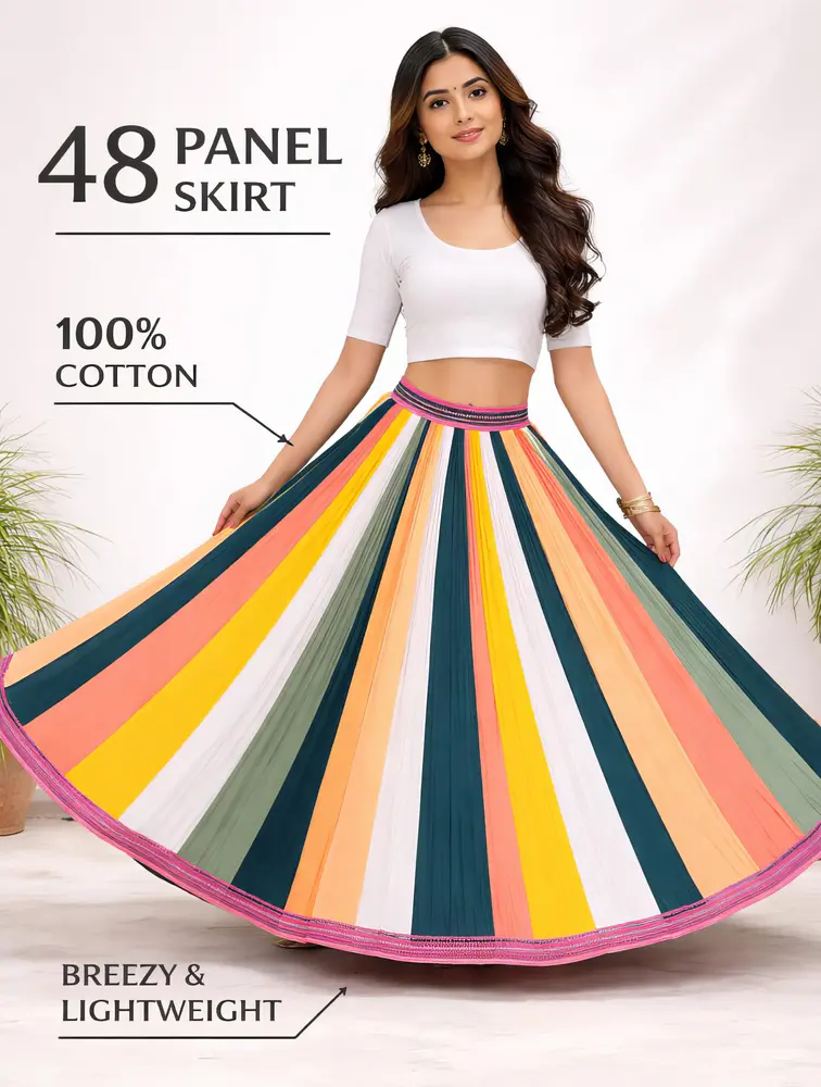 Gopi Dress -- 48 Panel Skirt, Alternating Colors with Border