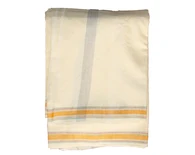 Silk / Cotton Dhoti & Chaddar Set -- Color Borders -- Off White