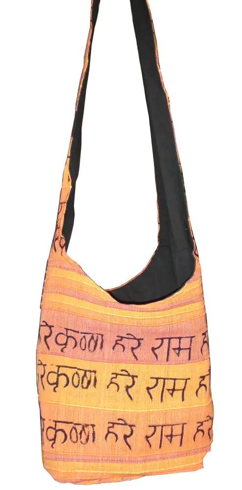 Handbag with Hare Krishna Mantra in Earthy Colors