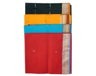 Sari, Cotton Printed  -- South Indian Solid Color With Shiny Border