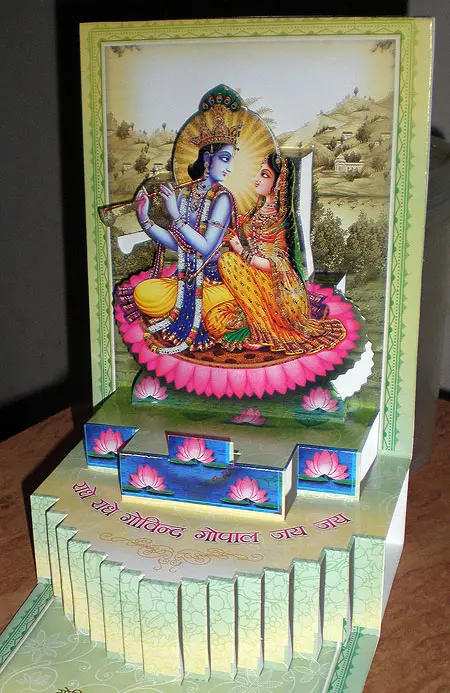 Radha-Krishna on Lotus Pop-Up Greeting Card