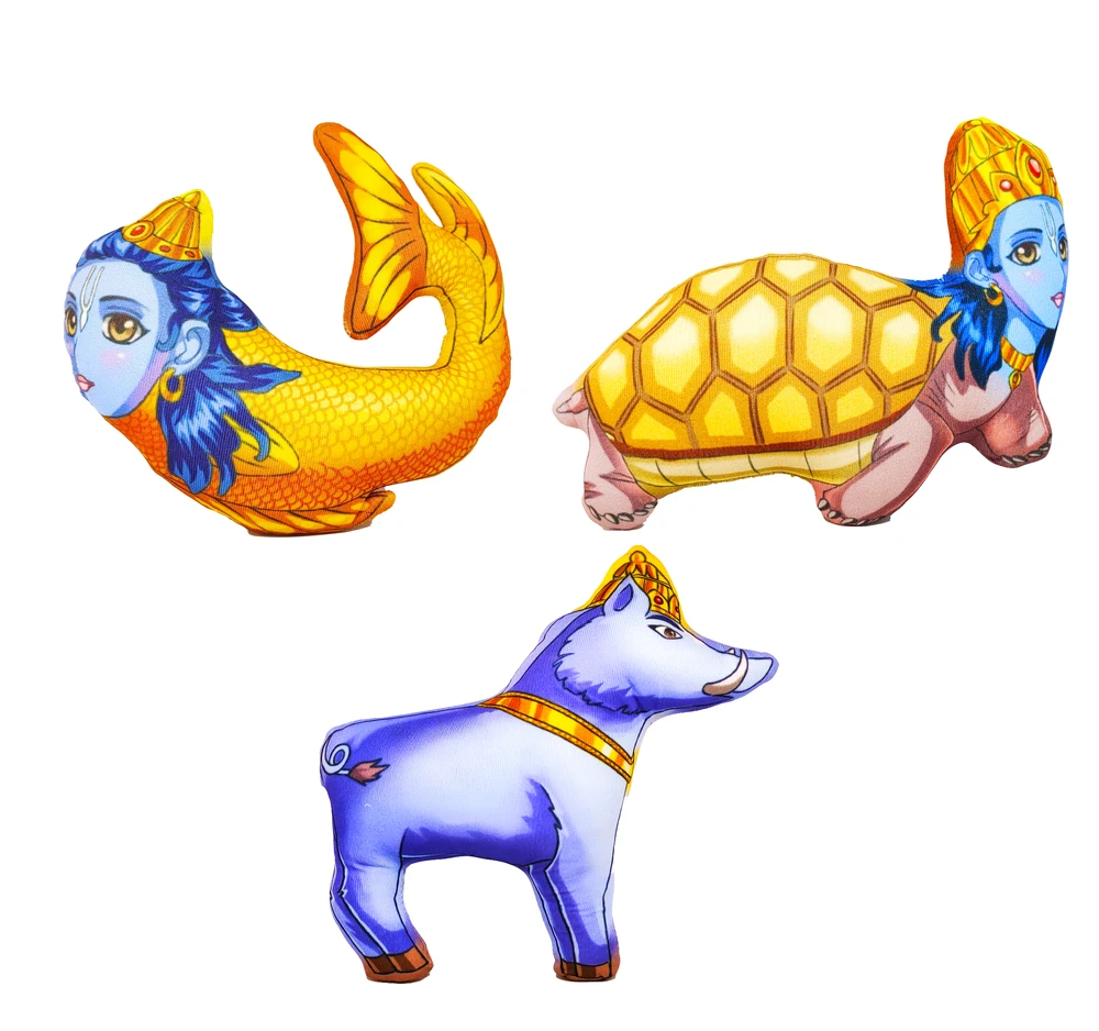 Dashavatara Dolls: Matsya (Fish), Kurma (Tortoise) & Varaha (Boar) -- Set of 3 Children\'s Stuffed Toys