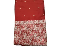 Sari, Silk  Wedding -- Red With Big Embroidered White / Silver floral border