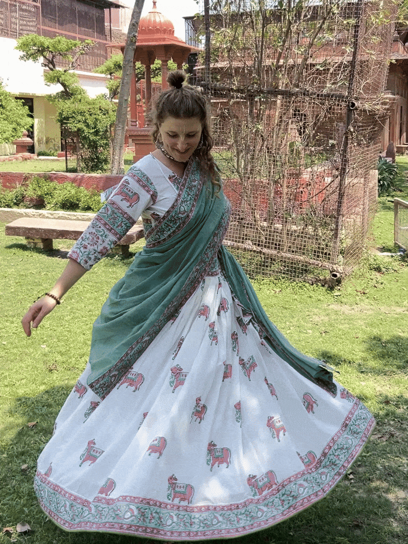 Cow Gopi Dress (White Base) - Pure Cotton Movie